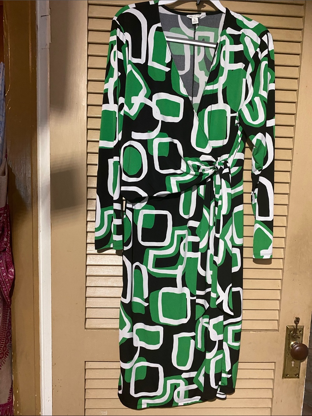 Cato Black, Green & White Geometric Wrap Dress